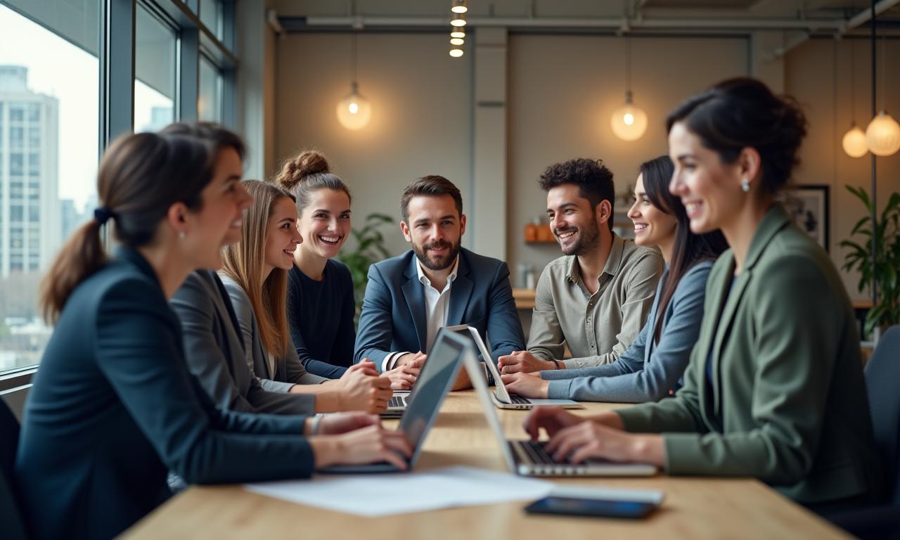A diverse team of professionals collaborating in a modern Montreal office.