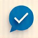 An icon of a speech bubble and a checkmark, for interview and selection.