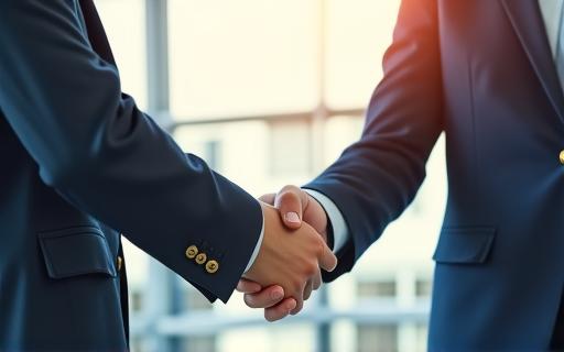 Two professionals shaking hands, symbolizing a successful placement.