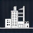 An icon representing a factory and an office building for industry focus.